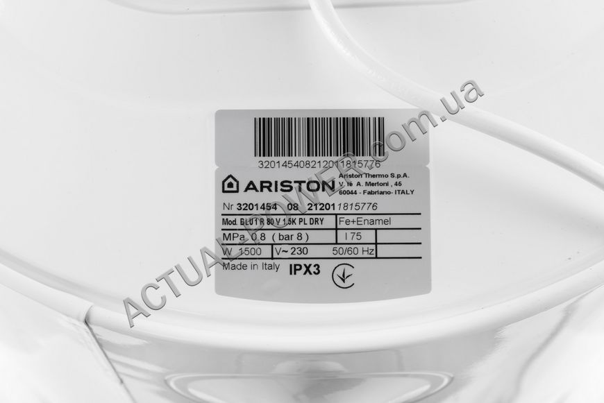 Водонагрівач Ariston BLU1 R 80 V 1.5 К PL DRY 160509 фото